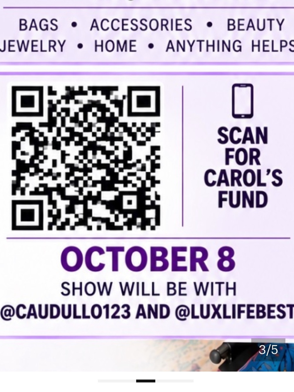 @JustCarolee Benefit Share Show - we are live flyer Thursday Oct 8th 730 am - Picture 3 of 5